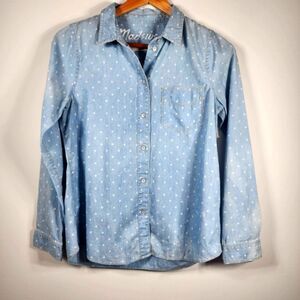 Madewell Polka Dot Button Down Denim Shirt Size Small